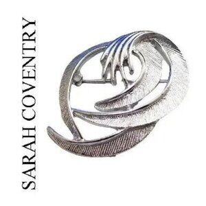 Sarah Coventry Swirl Band Wave Prongs Open Pin Brooch Silver Tone
